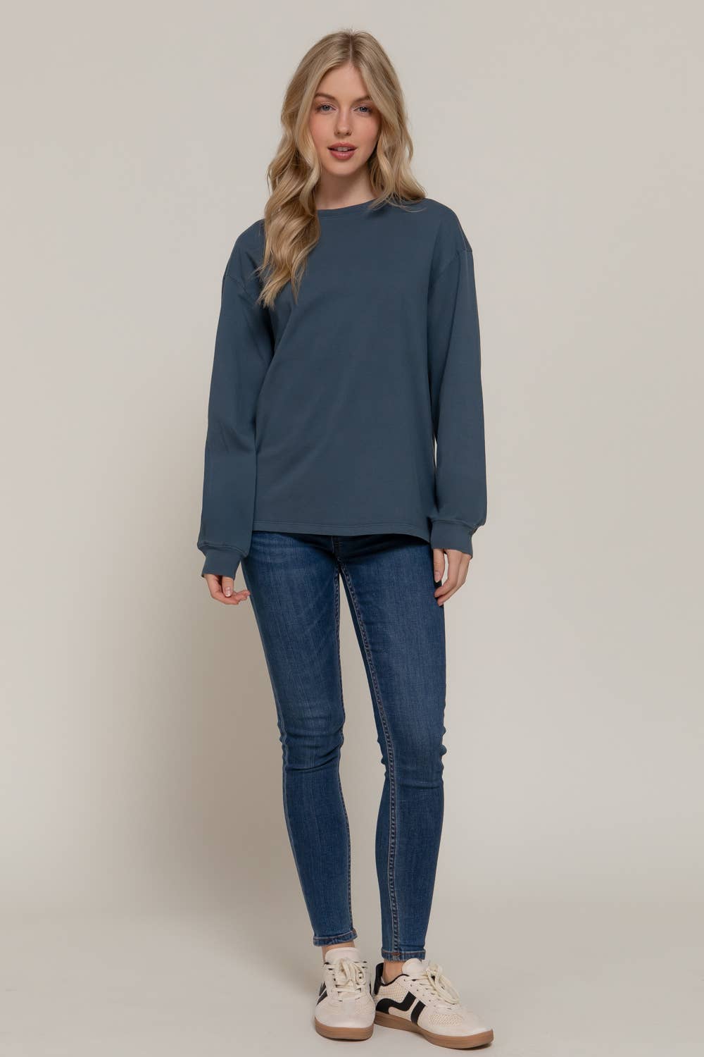 Long Sleeve Round Neck Garment Dye Tee