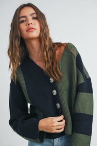 Color Block Button Down Cardigan