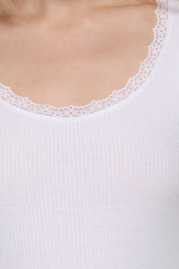 Long Sleeve Scoop Neck with Lace Trim Rib Knit Top
