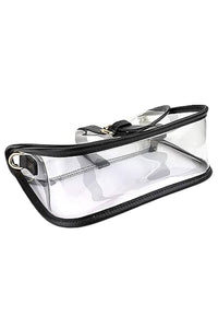 Faux Leather Trim Clear PVC Front Flap Purse Bag: Black