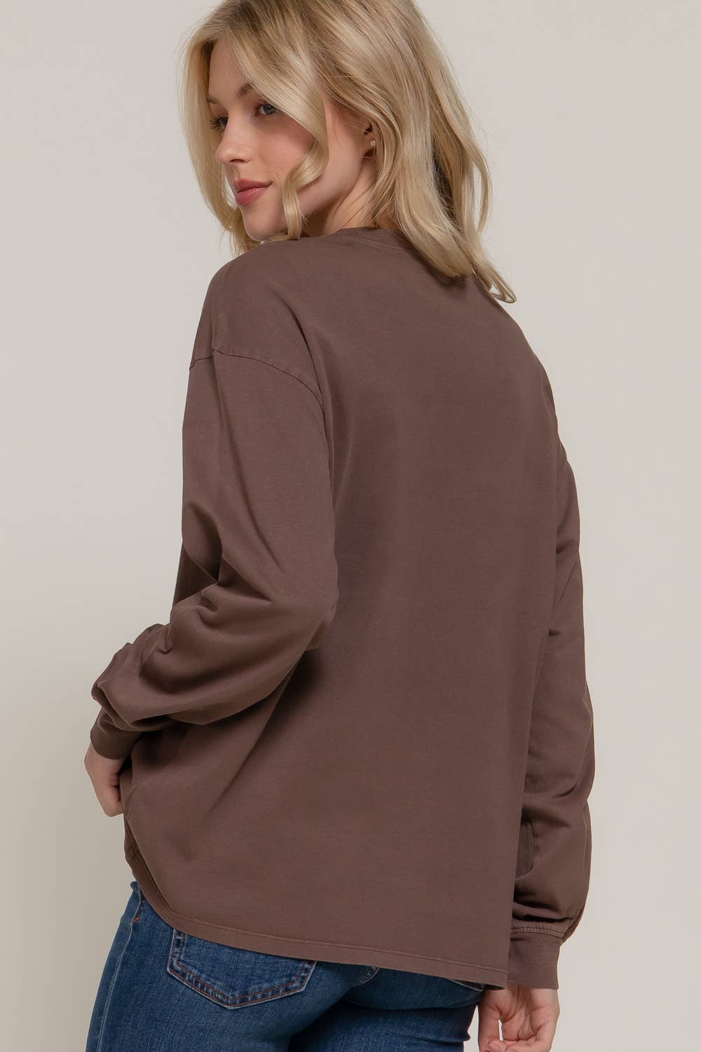 Long Sleeve Round Neck Garment Dye Tee