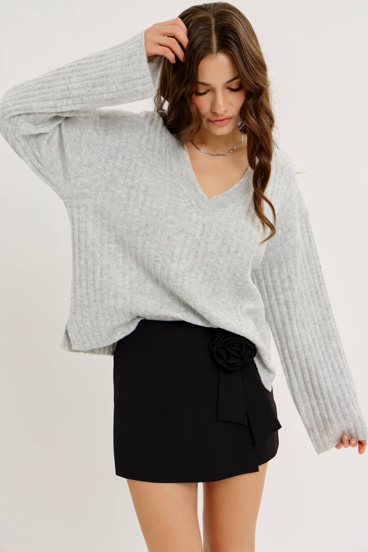 CLOUD SOFT OVERSIZED RIBBED SWEATER TOP WITH BELL SLEEVES