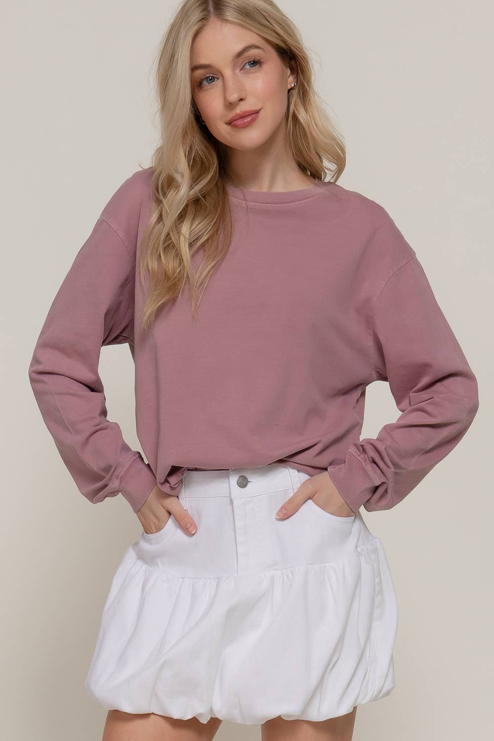 Long Sleeve Round Neck Garment Dye Tee