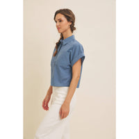 Cropped Short Sleeve Button Down Shirt