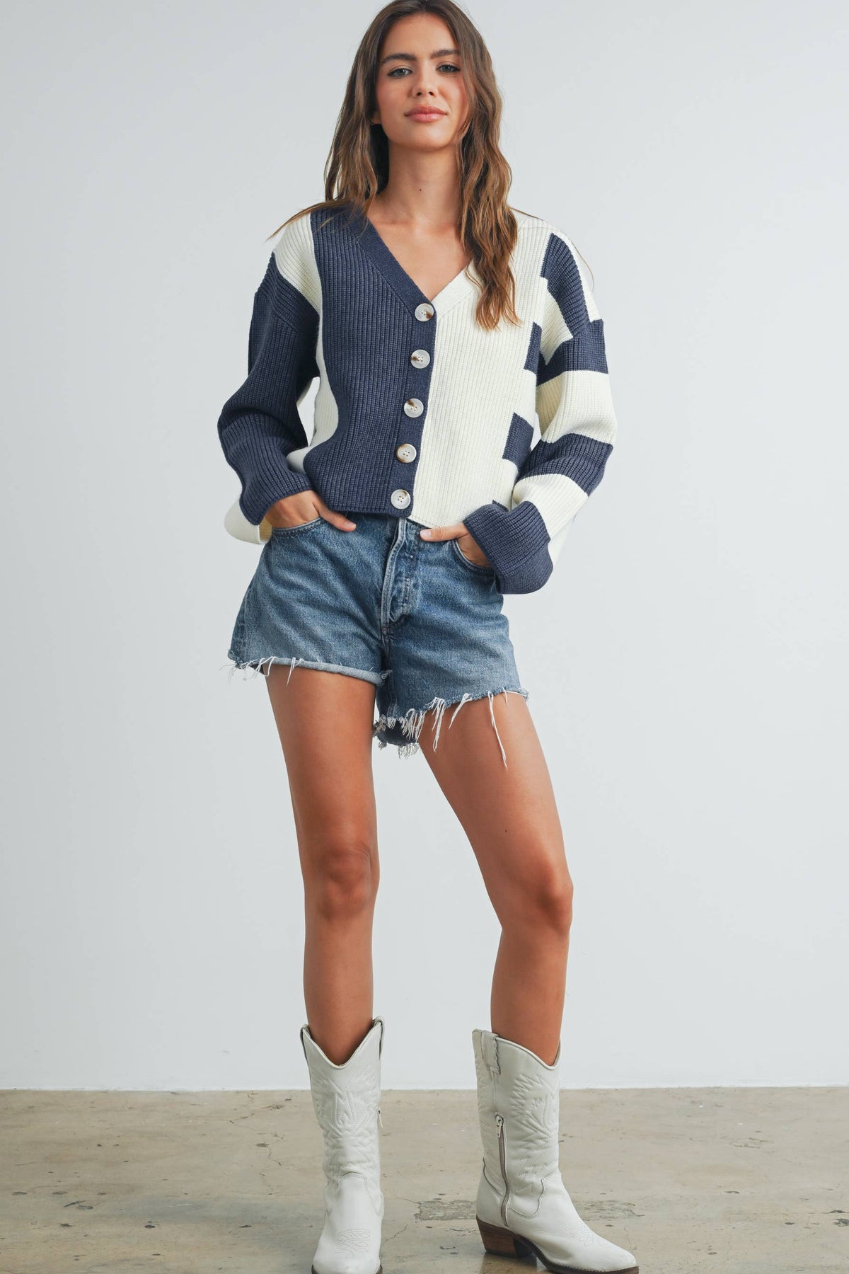 Color Block Button Down Cardigan