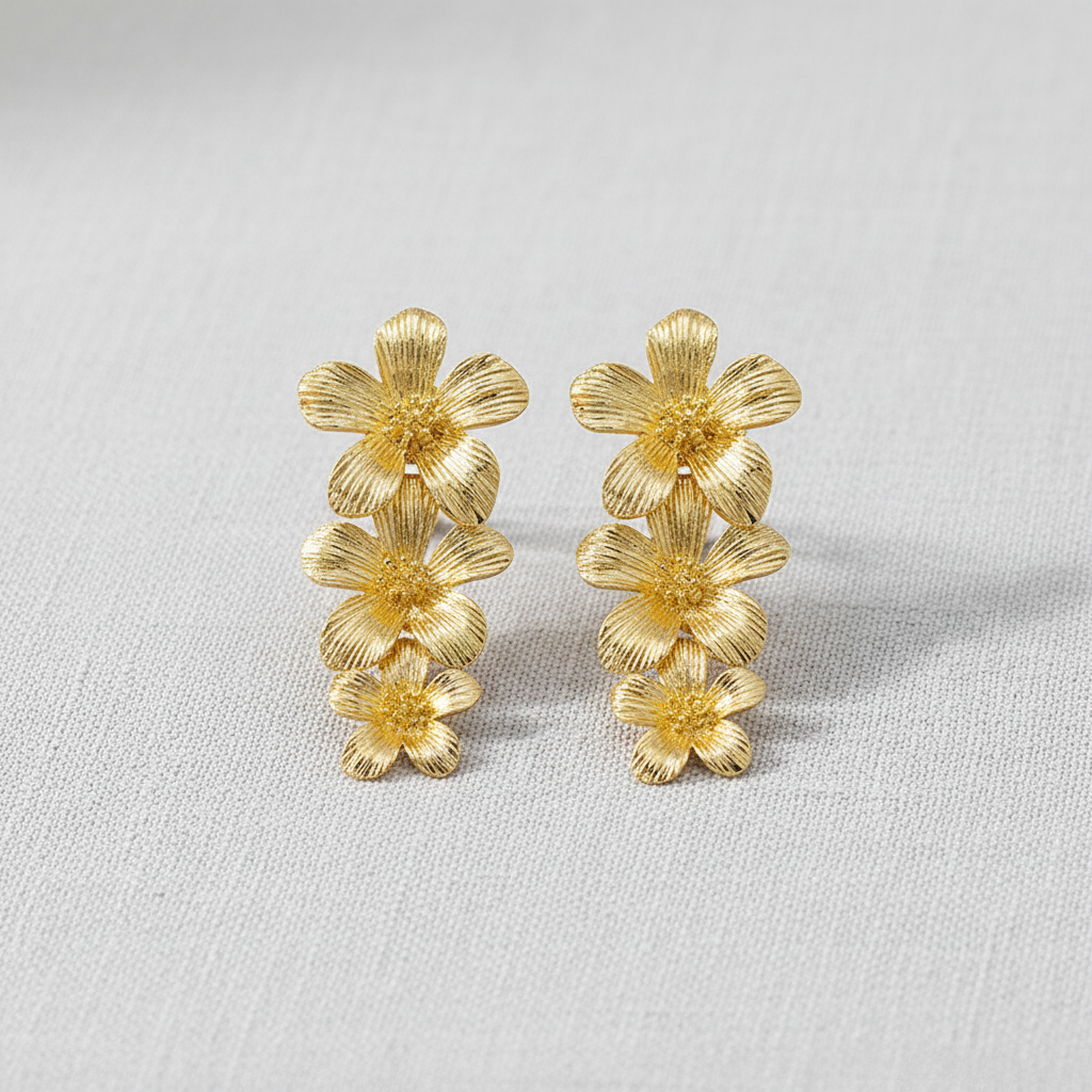 Gold Flower Tassel Earrings
