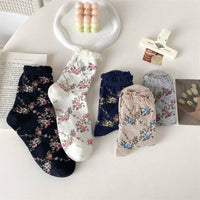 5 Pairs Women Casual Rolled Cuff Floral Socks