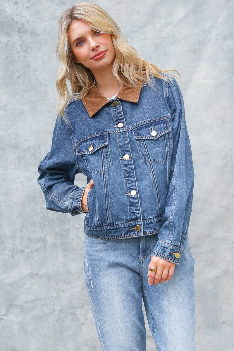 Corduroy Collar Denim Jacket