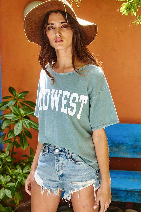 'MIDWEST' Mineral Washed Graphic Top