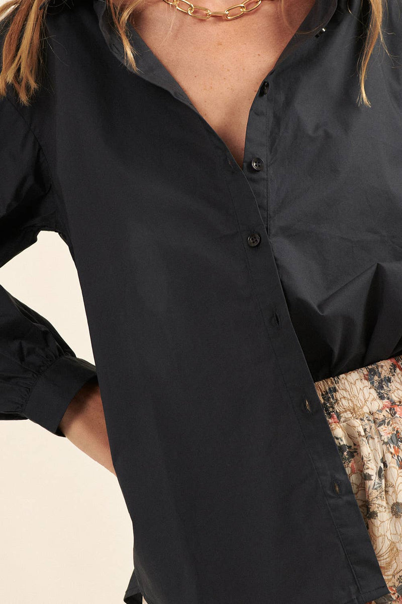 Balloon Sleeve Button Front Top