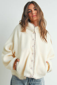 Snap Mock Neck Sherpa Fleece Jacket