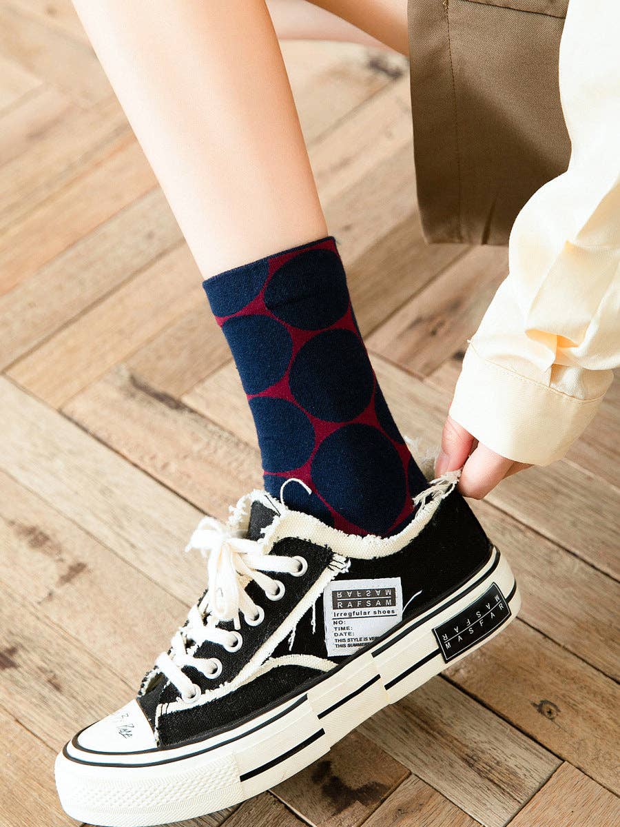 Simple Polka Dot Mid Calf Socks (5 Pairs)
