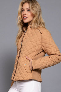 Suede Piping Detail Rib Quilted Padding Jacket