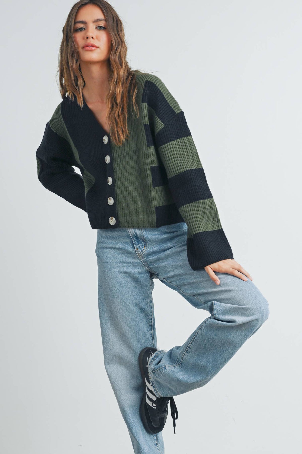 Color Block Button Down Cardigan