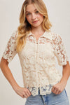 Sheer Embroidered Pearl Button Down Top