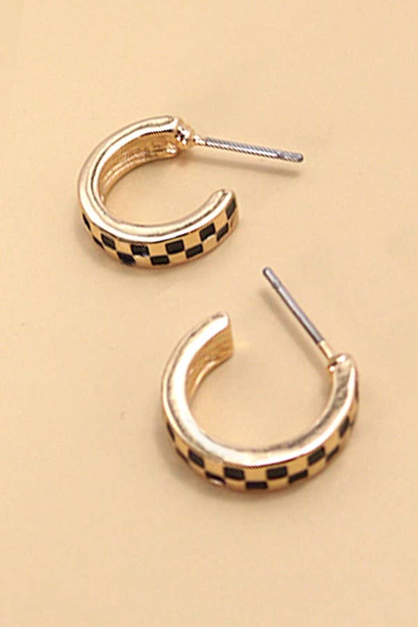 Mini Checker Hoop Huggie Earrings