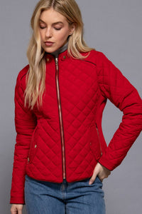 Suede Piping Detail Rib Quilted Padding Jacket