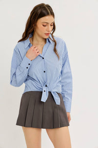 COTTON STRIPE BUTTON-DOWN SHIRT WITH LAPEL COLLAR