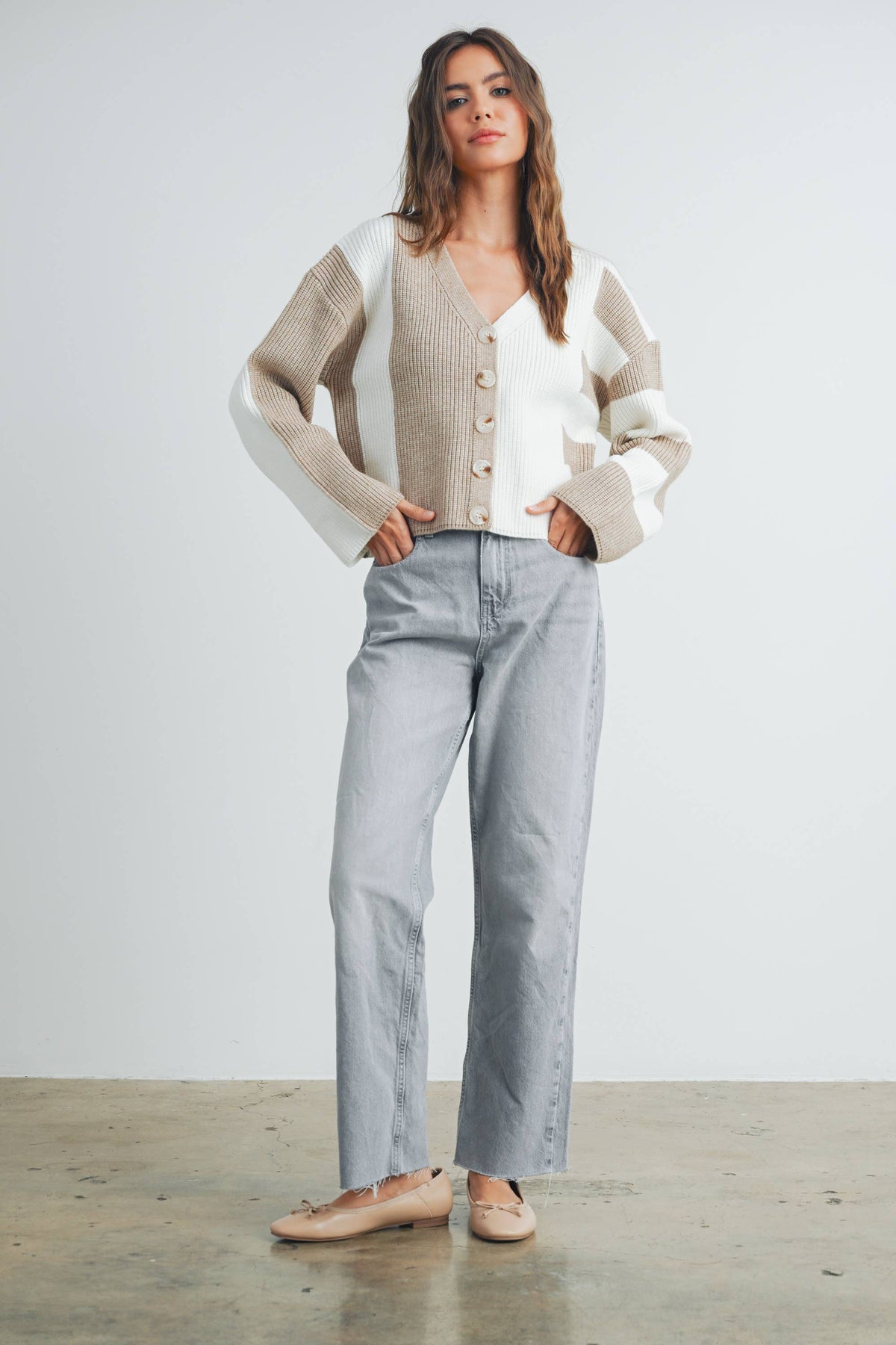 Color Block Button Down Cardigan