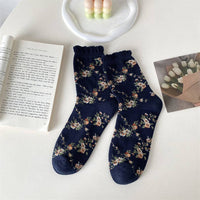 5 Pairs Women Casual Rolled Cuff Floral Socks