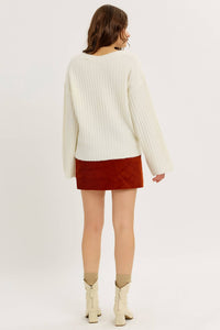 CLOUD SOFT OVERSIZED RIBBED SWEATER TOP WITH BELL SLEEVES
