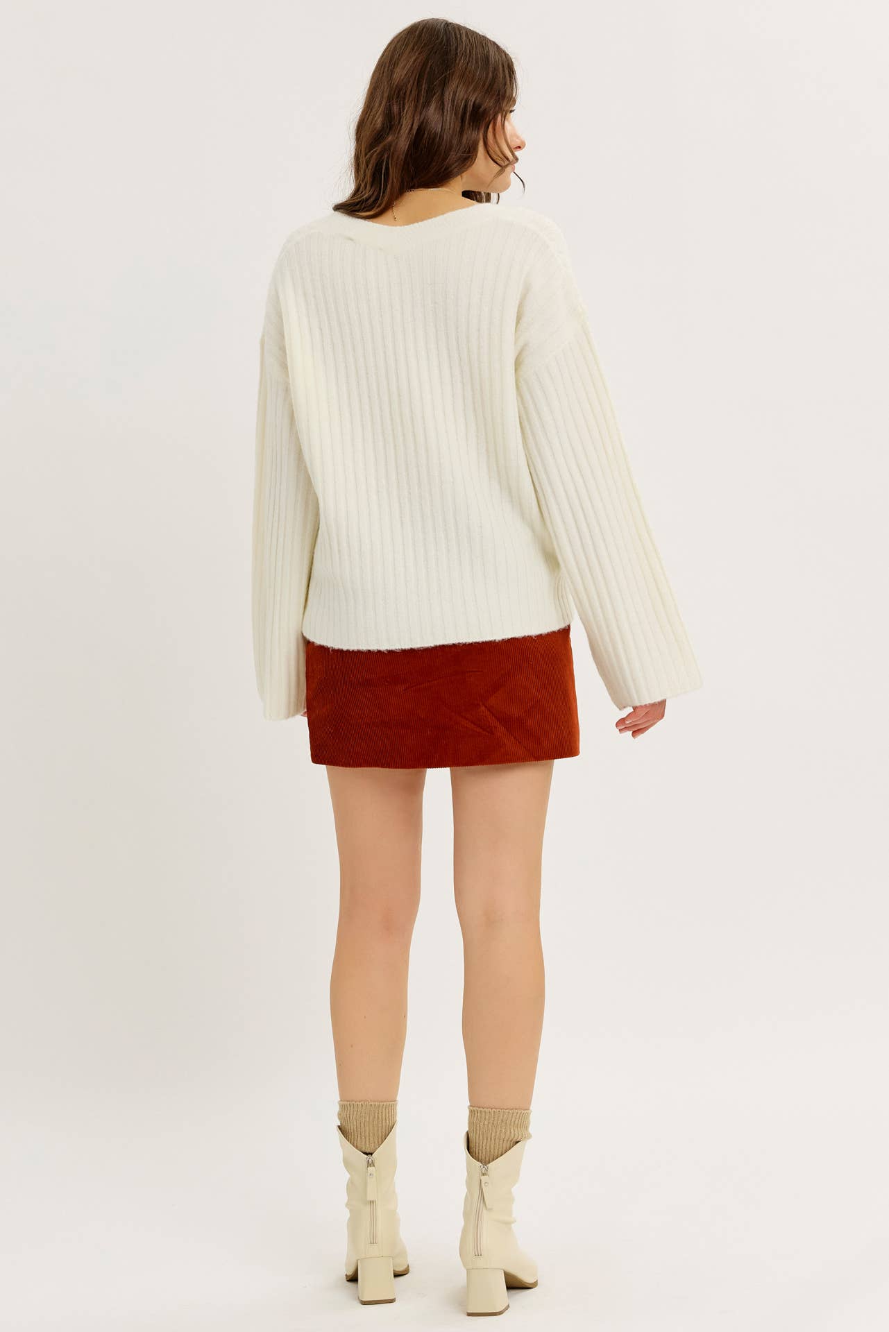 CLOUD SOFT OVERSIZED RIBBED SWEATER TOP WITH BELL SLEEVES