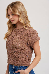 Raised Knit Short Sleeve Sweater