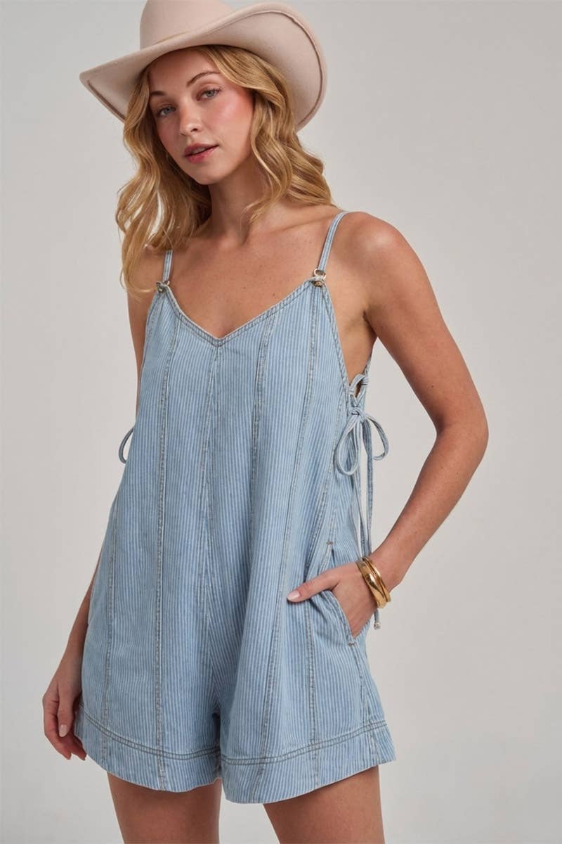 Pin Stripe Denim Romper