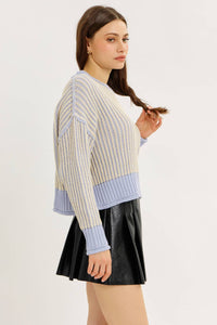 Two Tone Striped Oversized Sweater