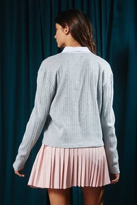 Contrast Collared Neck Textured Crop Top