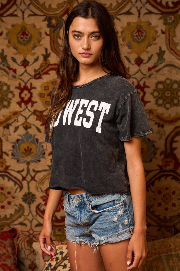 'MIDWEST' Mineral Washed Graphic Top
