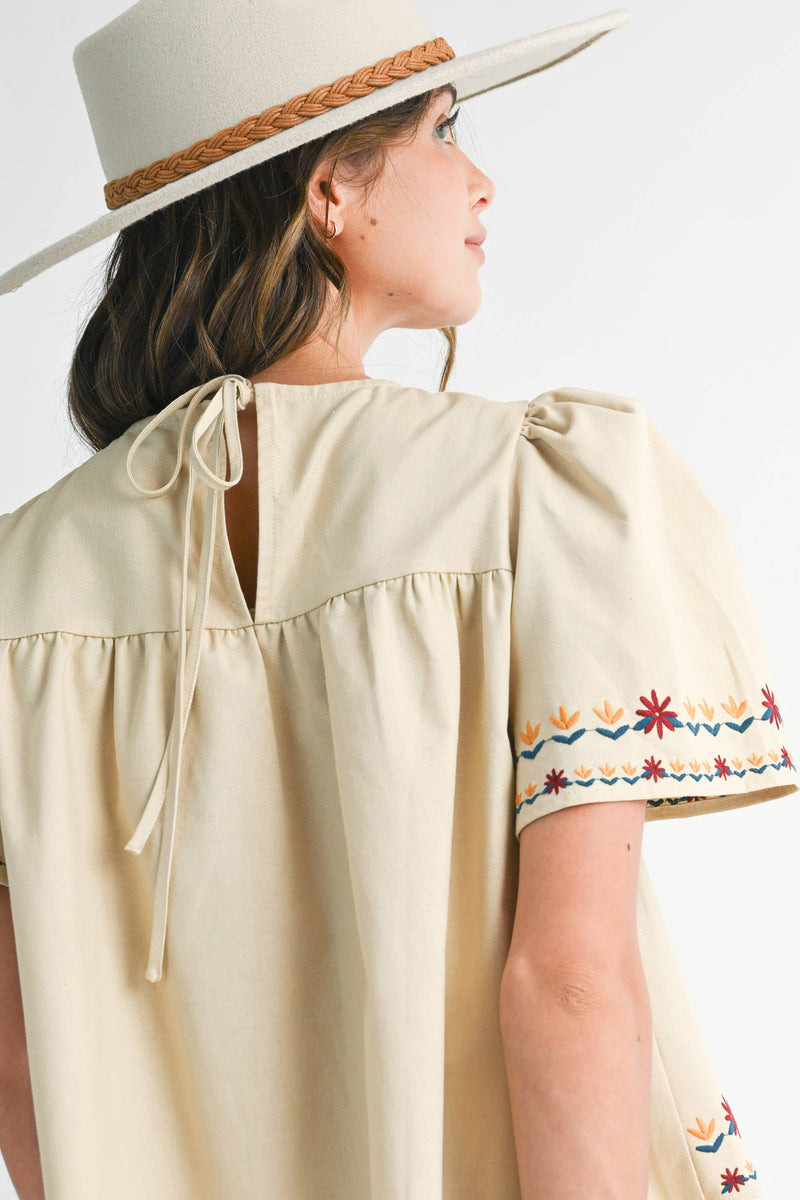 Embroidered Floral Peasant Top