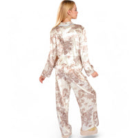 Toile Print Satin Pajama Set with Ribbon Tie