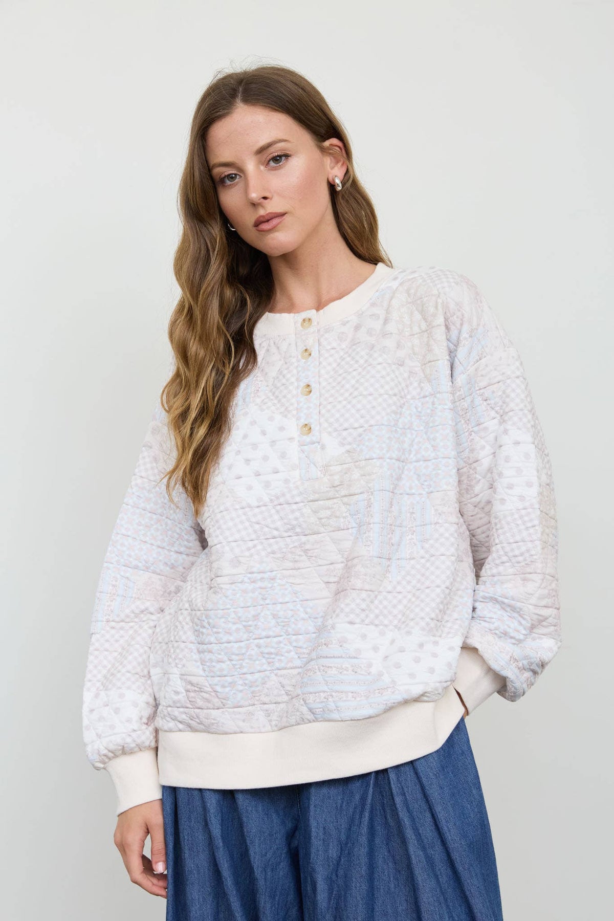 Quilted Henley Sweater