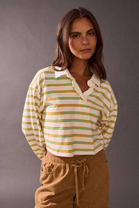 PT17177-1 - Striped long-sleeve collar polo shirts