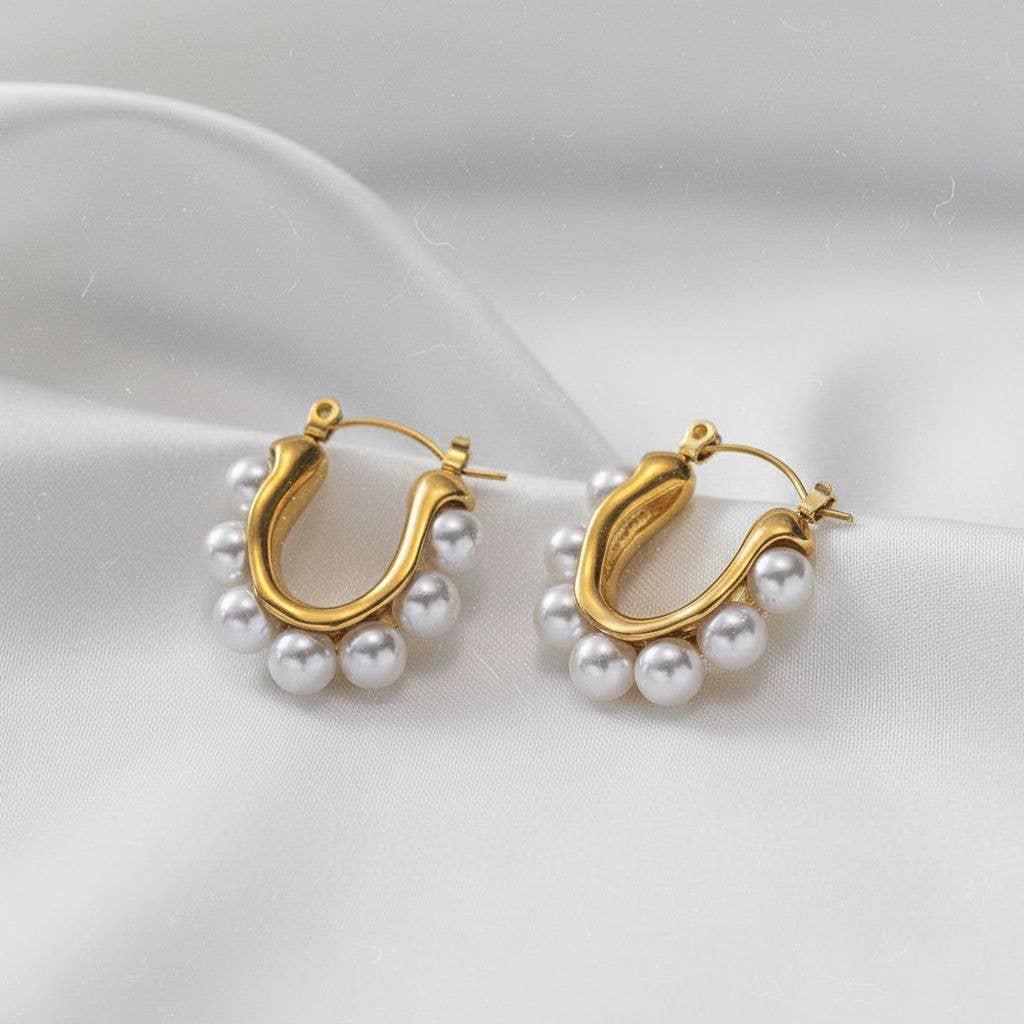 Gold Pearl Hoop Earrings