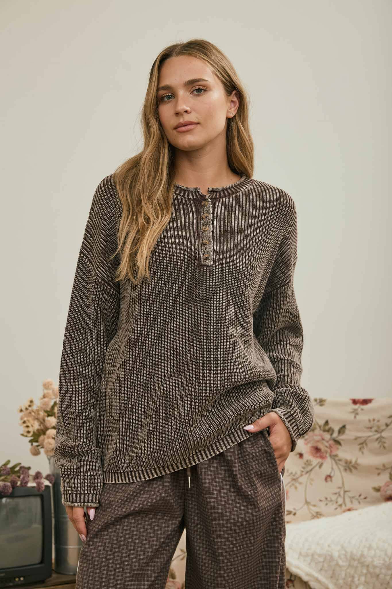 Washed Henley Sweater