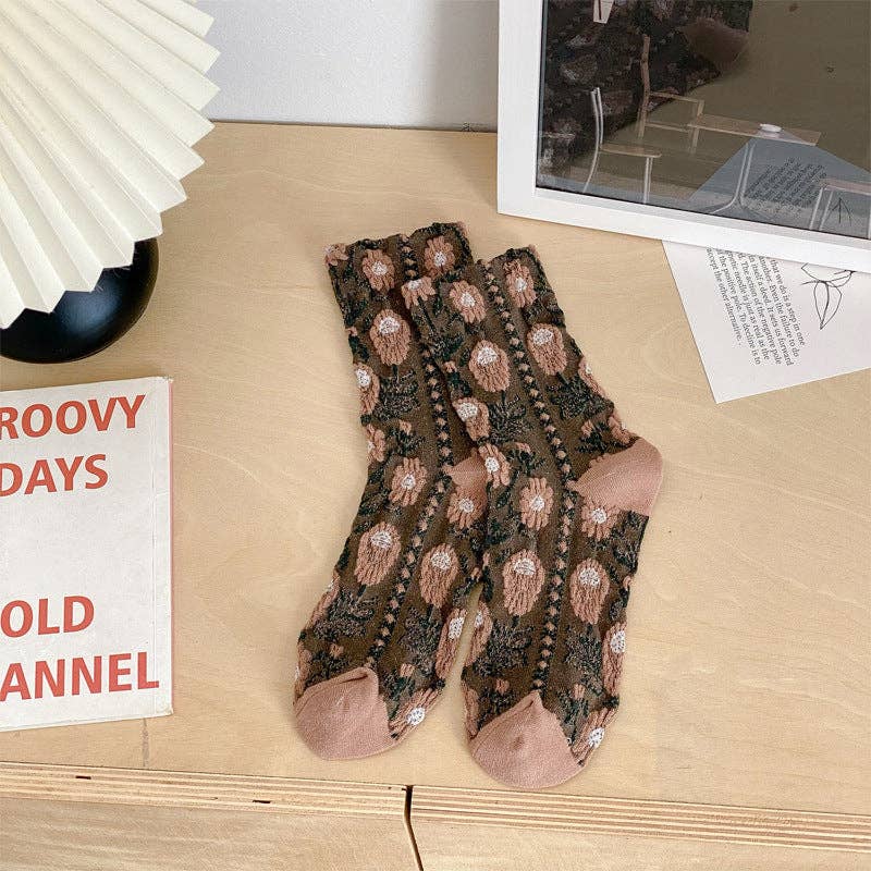 Vintage Style Floral Crew Socks (5 Pairs)