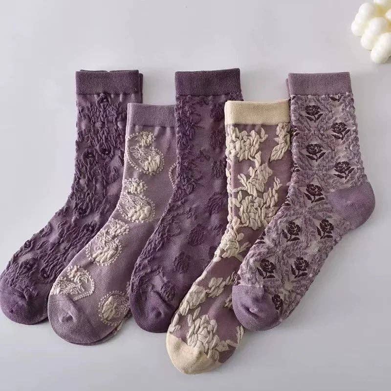 Vintage Floral Printed Socks (5 Pairs)