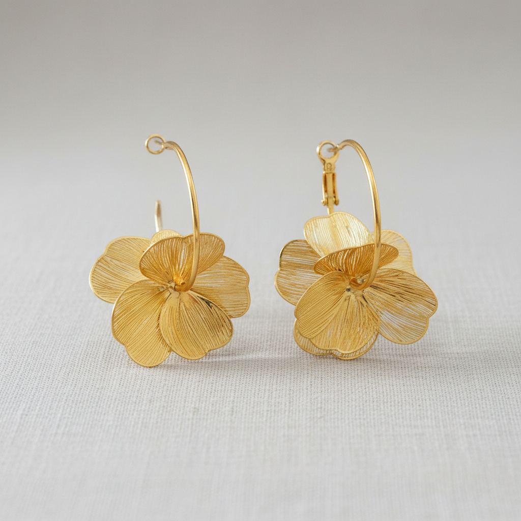 Gold Floral Hoop Earrings