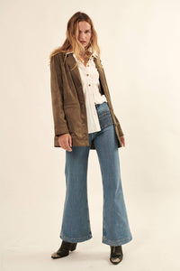 Suede Button Front Pocket Jacket