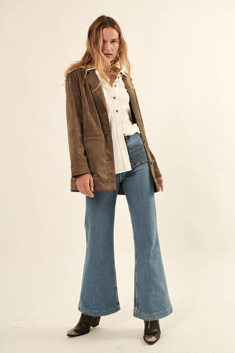 Suede Button Front Pocket Jacket