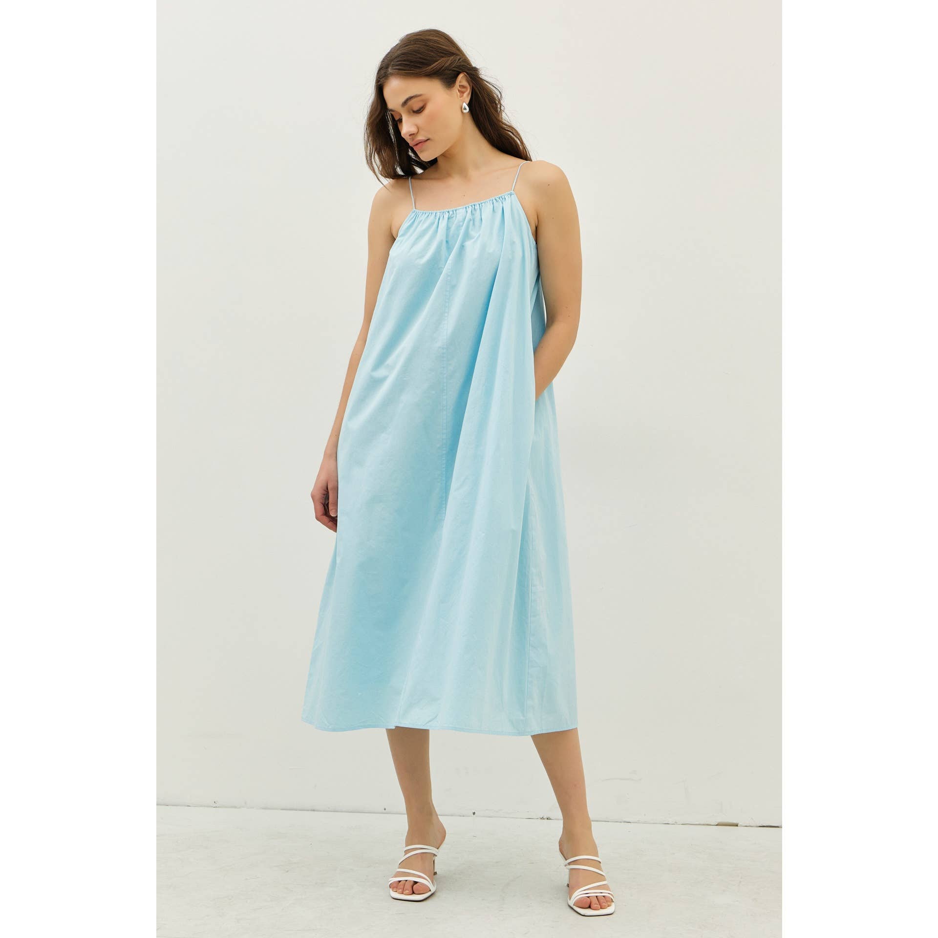 midi dress poplin Airy Poplin Midi Dress White