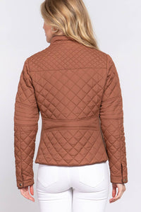 Suede Piping Detail Rib Quilted Padding Jacket