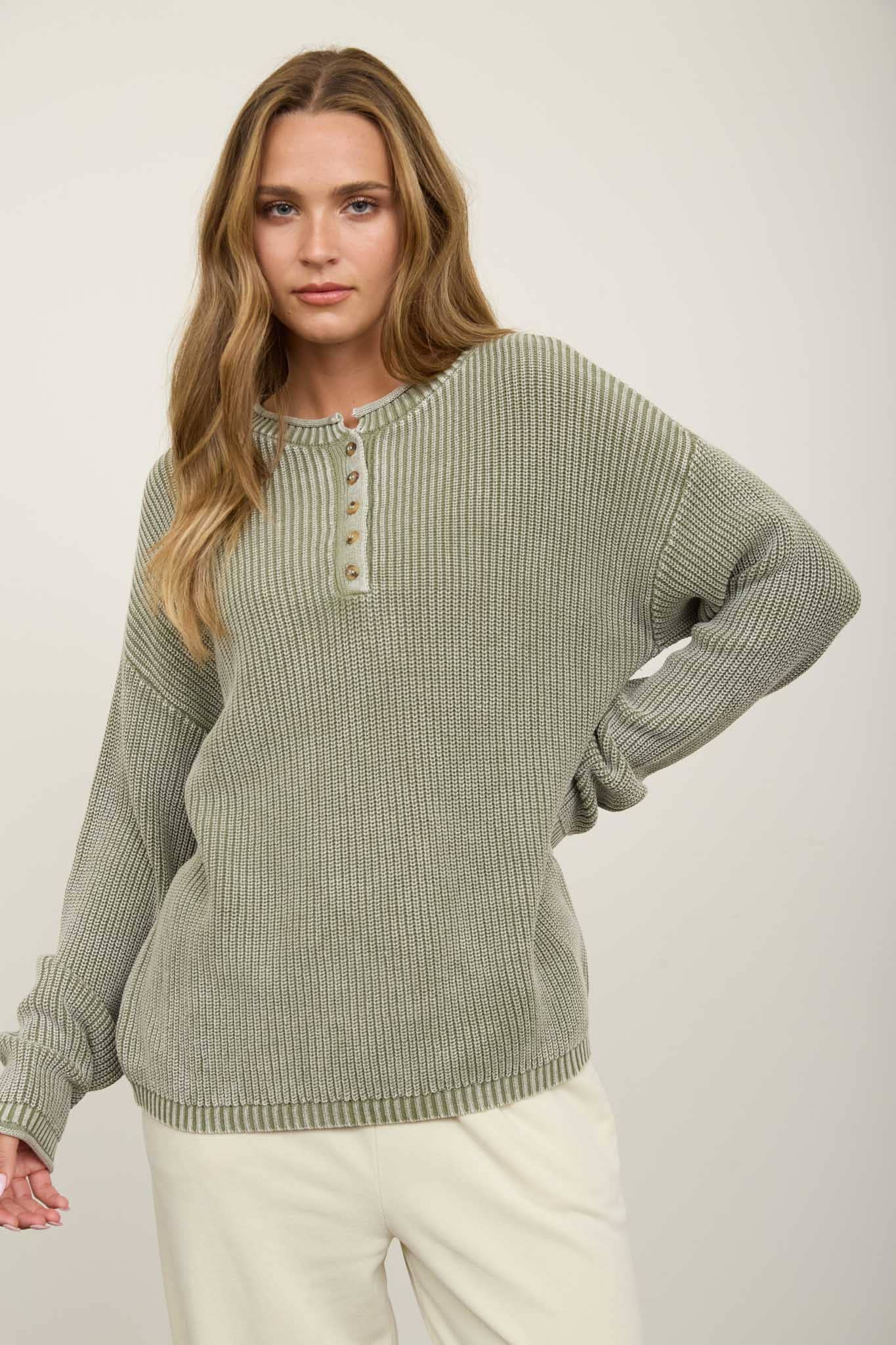 Washed Henley Sweater