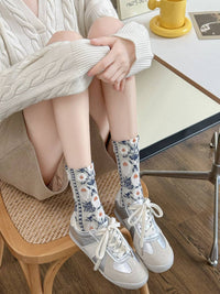 Vintage Style Floral Crew Socks (5 Pairs)