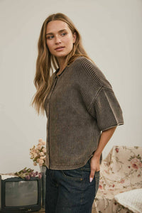 Washed Short Sleeve Cardigan