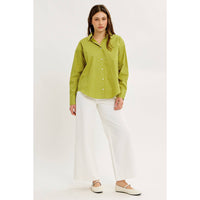 COTTON STRIPE BUTTON-DOWN SHIRT WITH LAPEL COLLAR