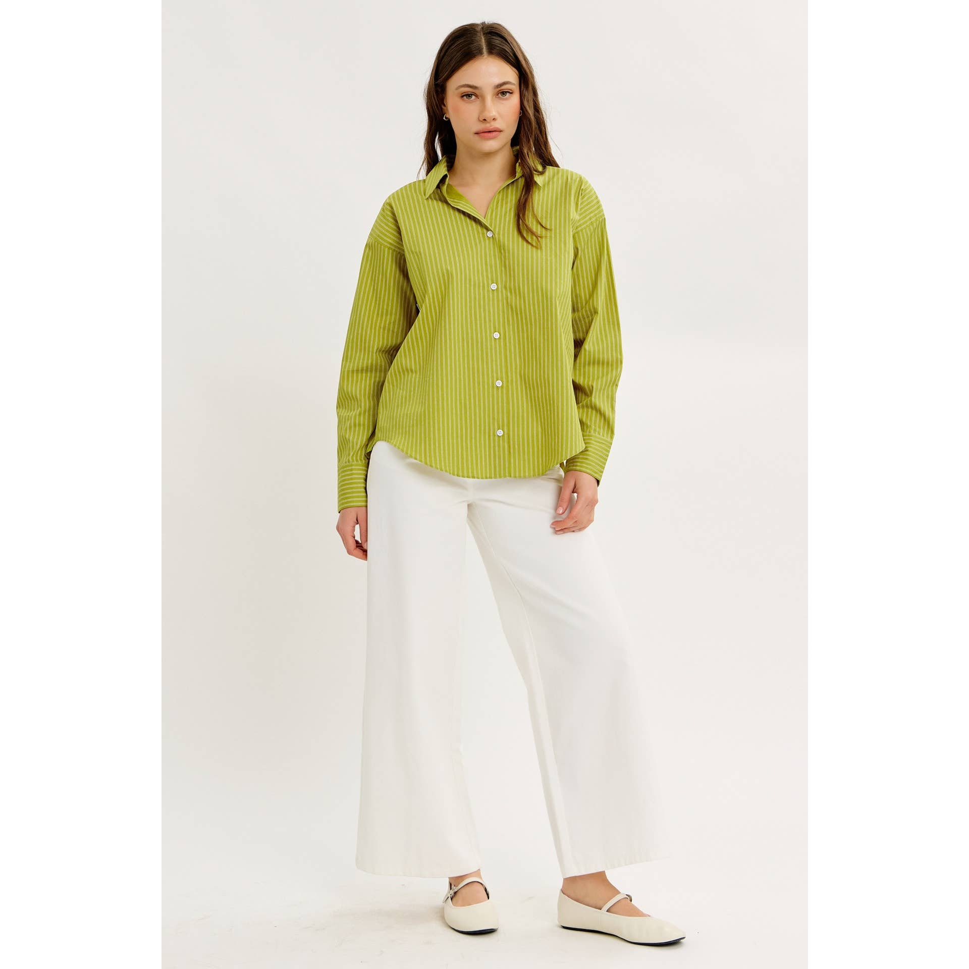 COTTON STRIPE BUTTON-DOWN SHIRT WITH LAPEL COLLAR