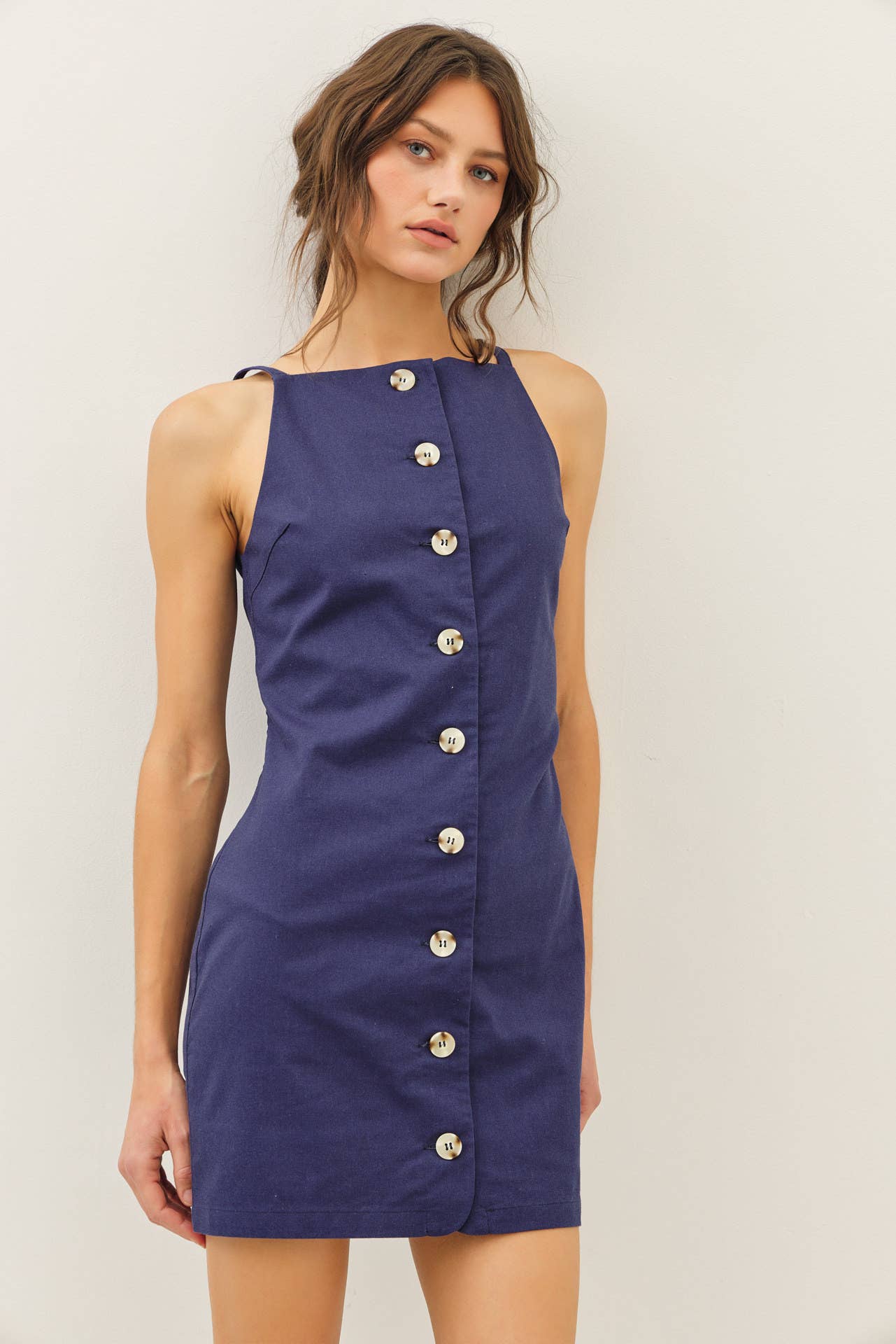 Button Down Linen Mini Dress